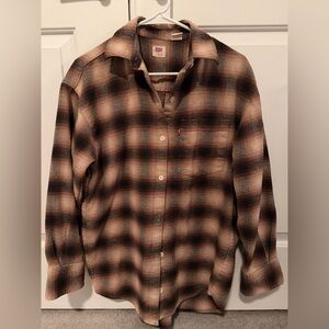 EUC Levi's Lucas Flannel Brown and Black Plaid Button-Down Shirt Sz